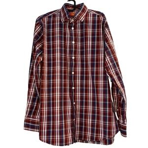 Men’s Talia Button Down Shirt - Size 16-16 1/2 34/35 - Red Blue White Orange